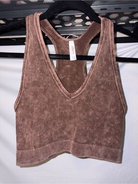 Set of 2 Zenana Outfitters L/XL Ribbed V-Neck Cropped Tank in Brown & Aqua